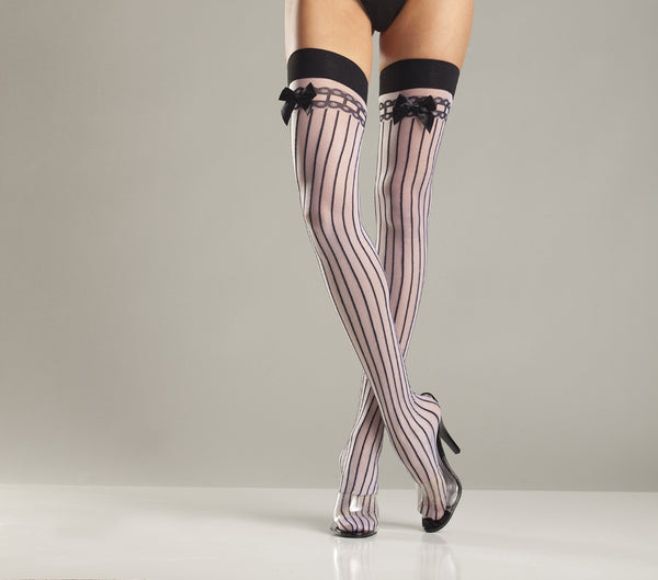 Spandex Sheer Stockings With Stripes And Satin Bows