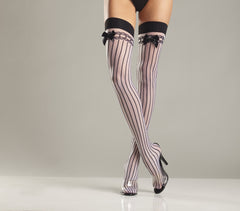 Spandex Sheer Stockings With Stripes And Satin Bows