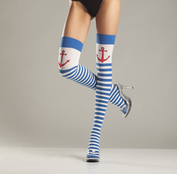 Anchors Away Striped Thigh Highs