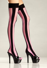 Opaque Woven Vertical Stripe Thigh Highs