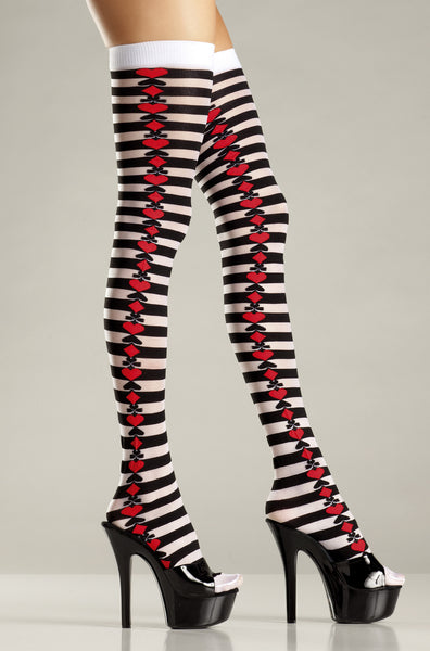 Opaque Striped Thigh Highs with Suits on Side