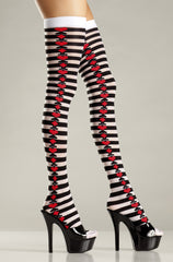 Opaque Striped Thigh Highs with Suits on Side