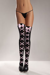 Black  With Pink Crossbones Thigh High