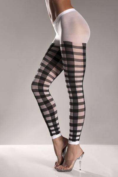 Black Lattice Work Pattern On White Nylon Footless Pantyhose