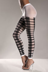 Black Lattice Work Pattern On White Nylon Footless Pantyhose