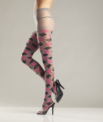 Fuchsia/Grey Argyle Tights