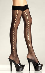 Crochet net thigh highs with keyhole backseam