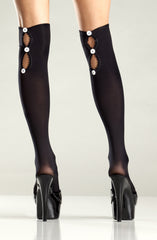 Black opaque button-up back knee highs