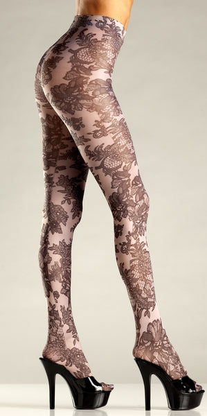 Opaque Floral Print Tights