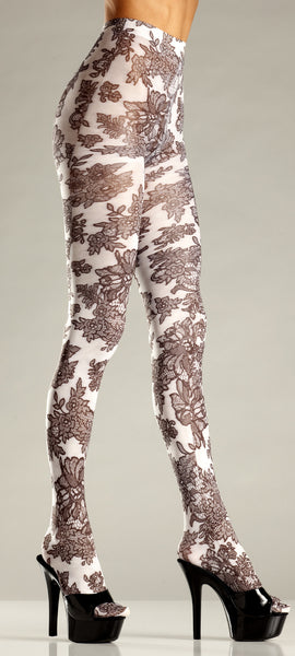 Opaque Floral Print Tights