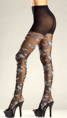 Opaque Floral Woven Pantyhose