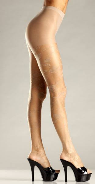 Opaque Floral Woven Pantyhose