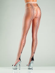 Faux lace-up back cuban heel tights