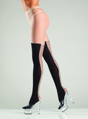 Sheer tights with mock lace-up backseam